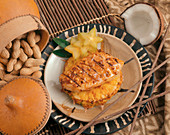 Grilled Chicken Breast in Peanut Sauce on Pineapple