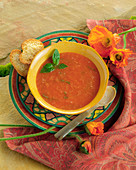 Tomato and Basil Soup with Parmesan Garlic Toasts