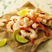 Cooked Shrimp on Paper with Limes