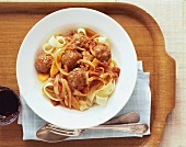 Pappardelle with Meatballs and Onions and Red Wine