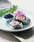Fried Tuna and Spinach Roll with Caviar