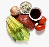 Still Life with Raw Beef, Blue Cheese, Soy Sauce and Vegetables