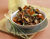 Beef Stir Fry in a Bowl with Scallions