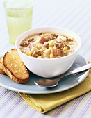 Potato and corn chowder with toast