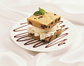 A Scoop of Vanilla Ice Cream Sandwiched Between Chocolate Chip Cookie Bars