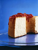 Angel food cake with strawberry sauce