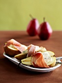 Sliced Pears with Blue Cheese and Prosciutto