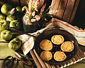 Rustic Fried Green Tomatoes in Skillet; Whole Green Tomatoes