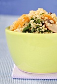 Green Bowl Full of Quinoa with Carrots, Mushrooms and Fresh Herbs