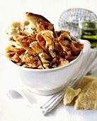 Farfalle with tomato sauce and bread