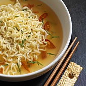 Bowl of Asian Noodle Soup with Chopsticks