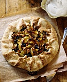 Pear and walnut tart from above