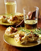 Ham and Cheese Puff Pastry Hors d'Oeuvres with White Wine