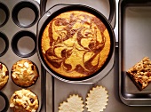 Various baking tins from above