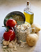 Fresh Ingredients; White Beans, Potato, Tomato, Oil and Herbs