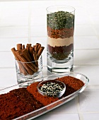Assorted spices in glass containers
