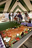 Whole pig at Barbecue Fest, Memphis, judges in background