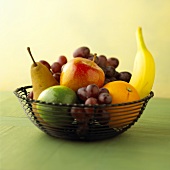 Fresh fruit in a wire basket