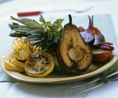Grilled fruit and vegetables