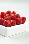 Fresh Raspberries in a Square Glass Bowl