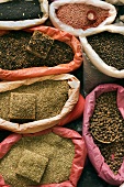 Spices in Bags at a Market in Oaxaca, Mexico