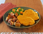 Breaded Chicken Breast with Vegetables and Potatoes