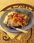 Halibut with Vegetables on a Bed of Rice