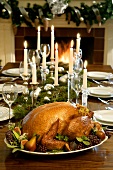 Turkey on a Set Table with Candlelight