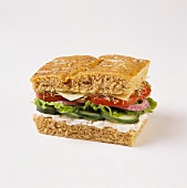Veggie Sandwich on Focaccia Bread; White Background