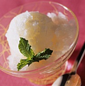 Lemon Ice in a Glass Bowl with Mint Garnish