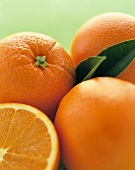 Oranges with Leaves Close Up
