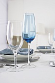 Clear and Blue Glasses on Hanukkah Table