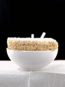 Dried Curly Noodles on a White Bowl