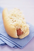 Hot Dog with Sauerkraut on a Bun