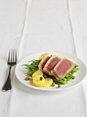 Seared Tuna with Potatoes, Green Beans and Capers