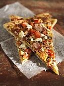 Pizza Slices with Tomato, Feta, Ham and Red Onion