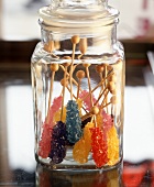 Colorful rock Candy in a Glass Canister