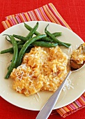 Butternut Squash Risotto with Lemony Green Beans on a Plate with Spoon