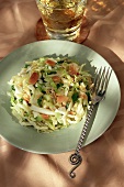Cabbage Salad on a Plate with a Glass of  White Wine