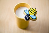 Bumble Bee Cookie on a Cup of Milk