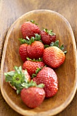 Organic Strawberries in a Wooden Bowl