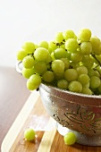 Washed Organic Green Grapes in a Metal Colander