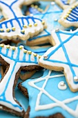 Menorah Cookies and Star of David Cookies, Close Up