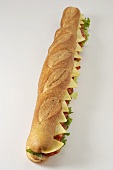 Ham and Cheese Party Sub on a White Background