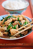 Zhangguying Style Braised Tofu in a Bowl with Chopsticks