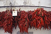 Red Chili Peppers Hanging at an Outdoor Market in Amalfi, Italy