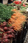 Organic Carrots and Beets at a Farmers Market