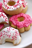 Homemade Pressed Cookies Decorated with Frosting and Sprinkles