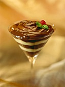 Layered Chocolate and Vanilla Pudding in a Stem Glass