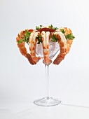 Shrimp Cocktail Served in a Stem Glass, White Background